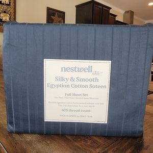 Egyptian Cotton Sateen 625-Thread-Count -Full Sheet set - Midnight Navy Stripe